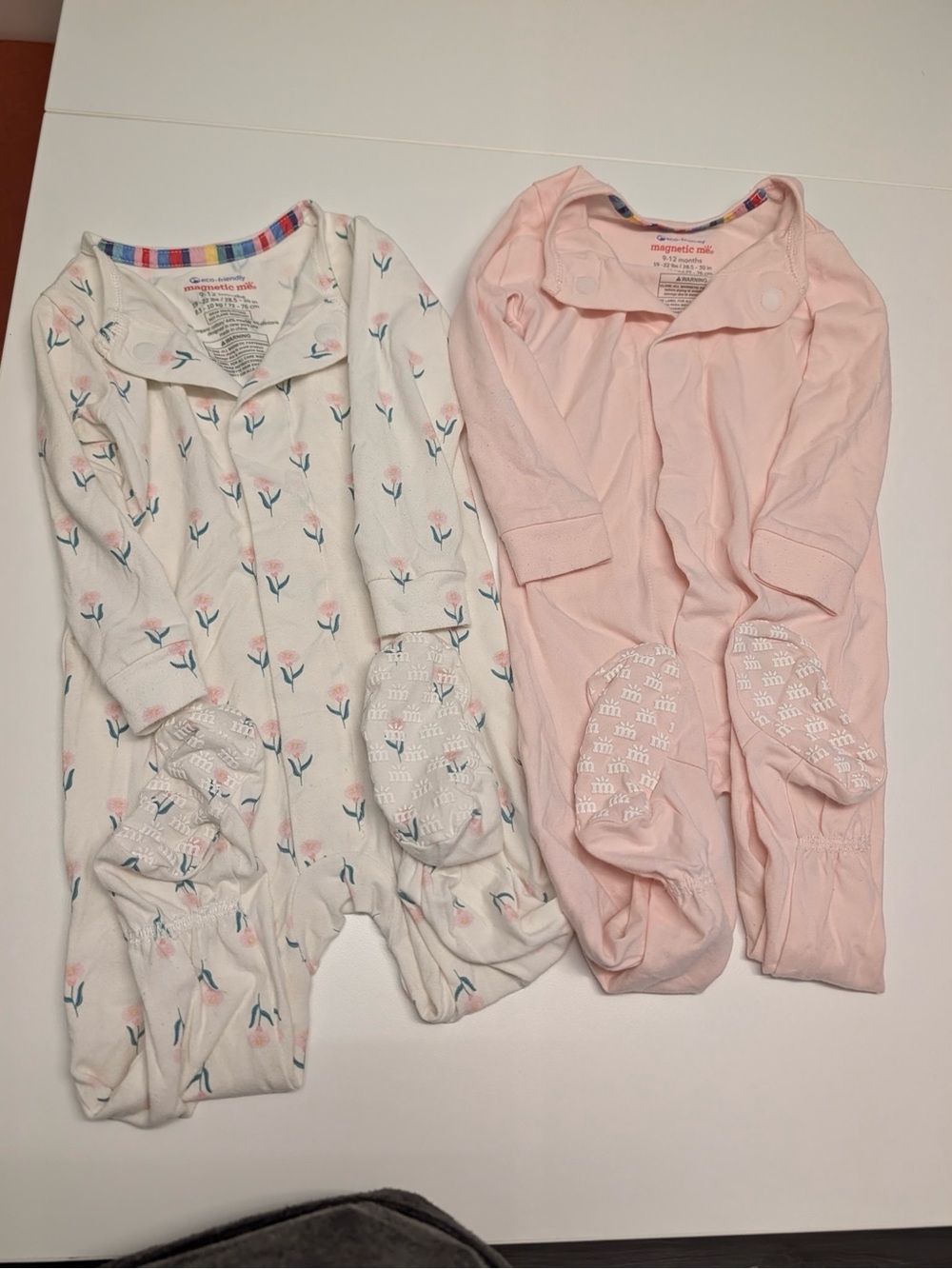Bundle of 2 Magnetic Me Footie Sleepers – Soft Pink & Floral – Size 9-12M